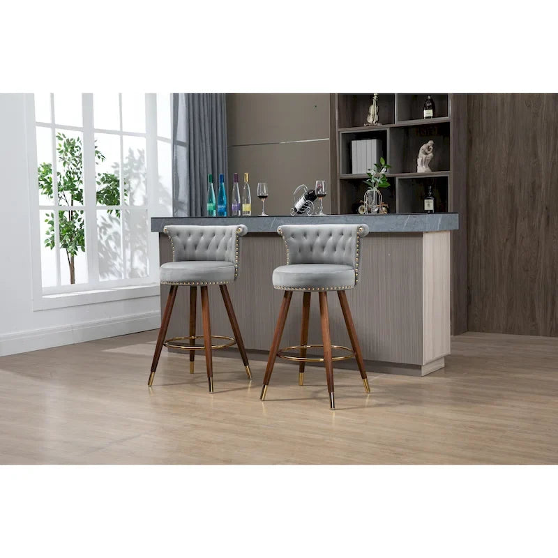 COOLMORE Tabourets de bar vintage rembourrés avec dossier et repose-pieds, hauteur fixe, rotation à 360° pour cuisine, salle à manger, bar à domicile