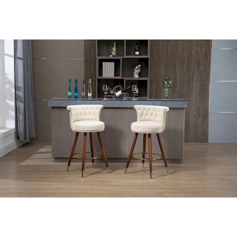 COOLMORE Tabourets de bar vintage rembourrés avec dossier et repose-pieds, hauteur fixe, rotation à 360° pour cuisine, salle à manger, bar à domicile