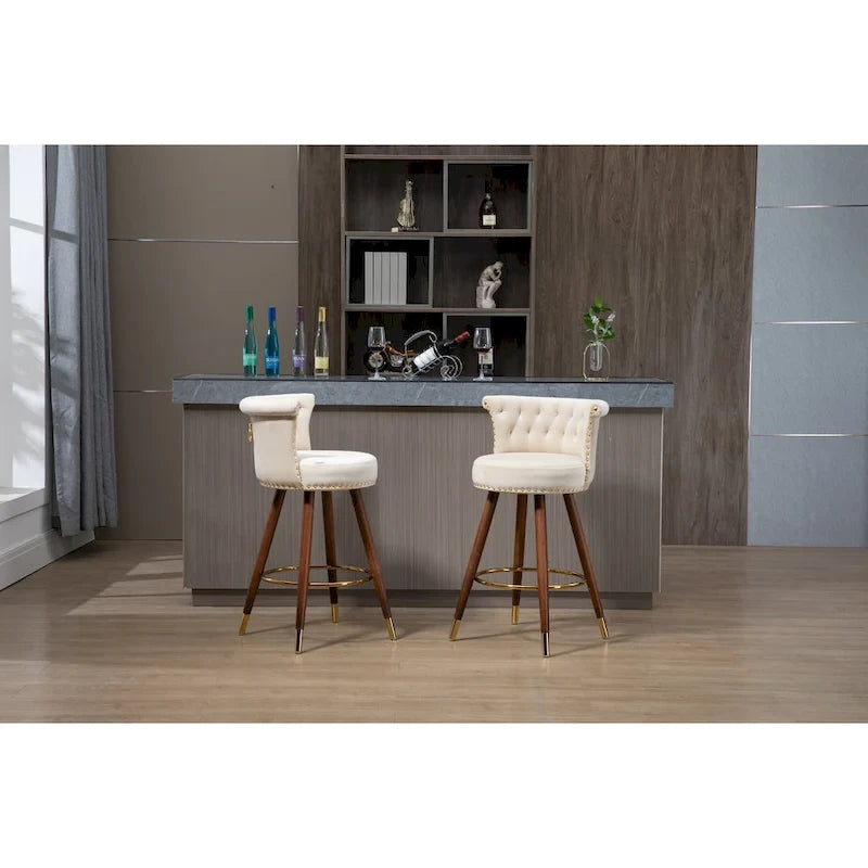 COOLMORE Tabourets de bar vintage rembourrés avec dossier et repose-pieds, hauteur fixe, rotation à 360° pour cuisine, salle à manger, bar à domicile
