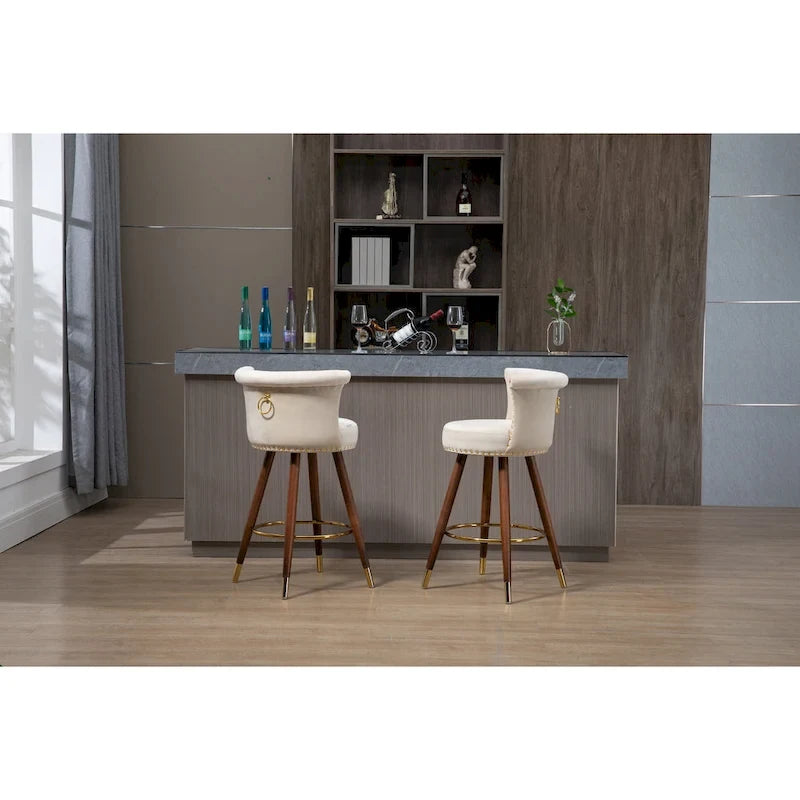 COOLMORE Tabourets de bar vintage rembourrés avec dossier et repose-pieds, hauteur fixe, rotation à 360° pour cuisine, salle à manger, bar à domicile