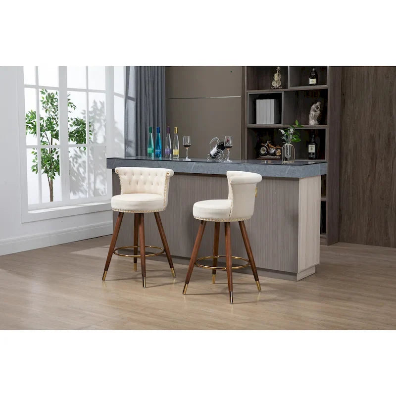 COOLMORE Tabourets de bar vintage rembourrés avec dossier et repose-pieds, hauteur fixe, rotation à 360° pour cuisine, salle à manger, bar à domicile