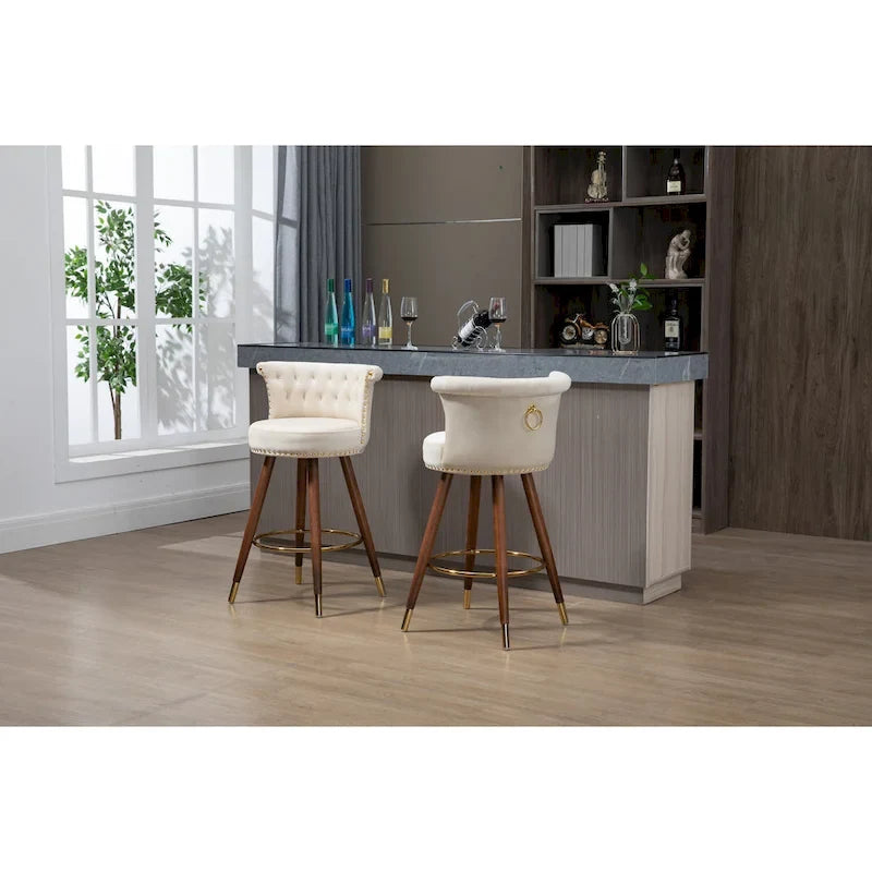 COOLMORE Tabourets de bar vintage rembourrés avec dossier et repose-pieds, hauteur fixe, rotation à 360° pour cuisine, salle à manger, bar à domicile