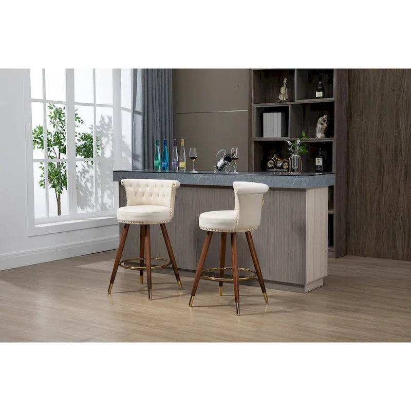 COOLMORE Tabourets de bar vintage rembourrés avec dossier et repose-pieds, hauteur fixe, rotation à 360° pour cuisine, salle à manger, bar à domicile