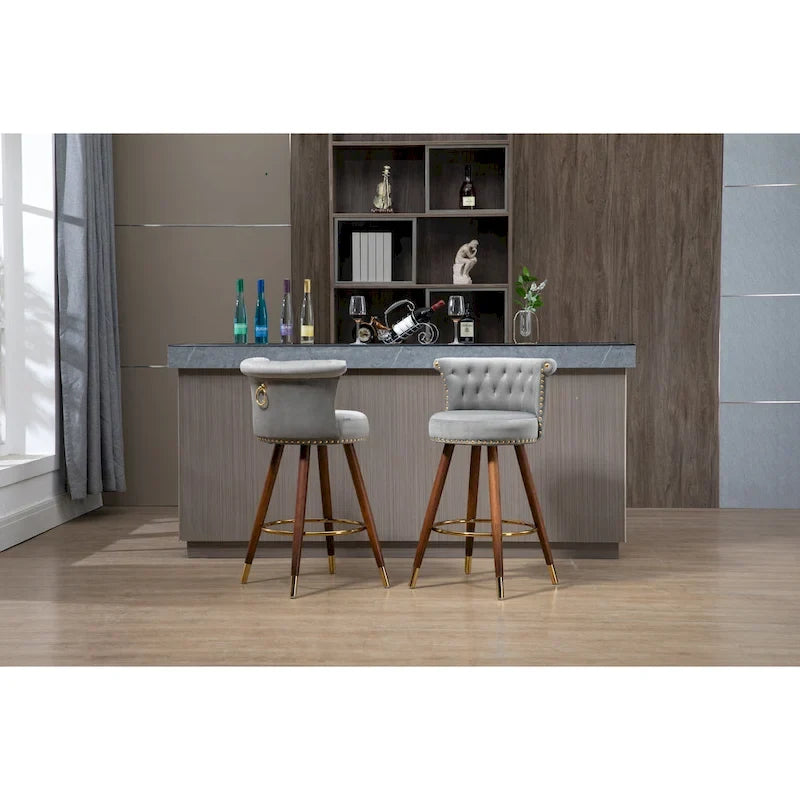 COOLMORE Tabourets de bar vintage rembourrés avec dossier et repose-pieds, hauteur fixe, rotation à 360° pour cuisine, salle à manger, bar à domicile