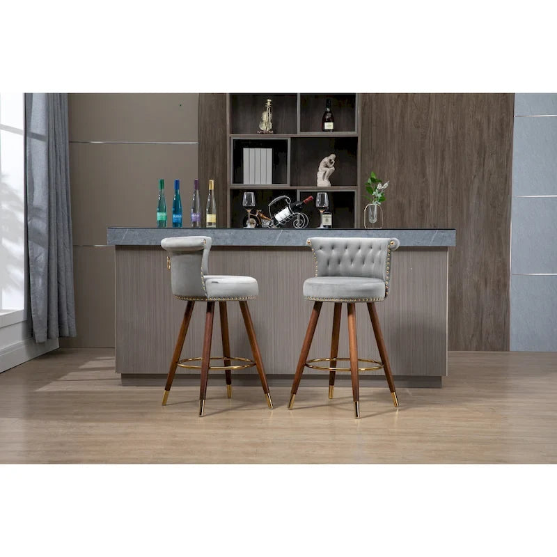 COOLMORE Tabourets de bar vintage rembourrés avec dossier et repose-pieds, hauteur fixe, rotation à 360° pour cuisine, salle à manger, bar à domicile