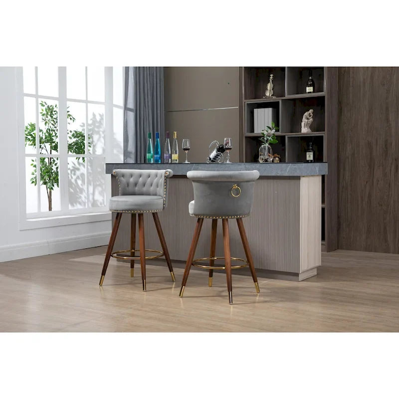 COOLMORE Tabourets de bar vintage rembourrés avec dossier et repose-pieds, hauteur fixe, rotation à 360° pour cuisine, salle à manger, bar à domicile