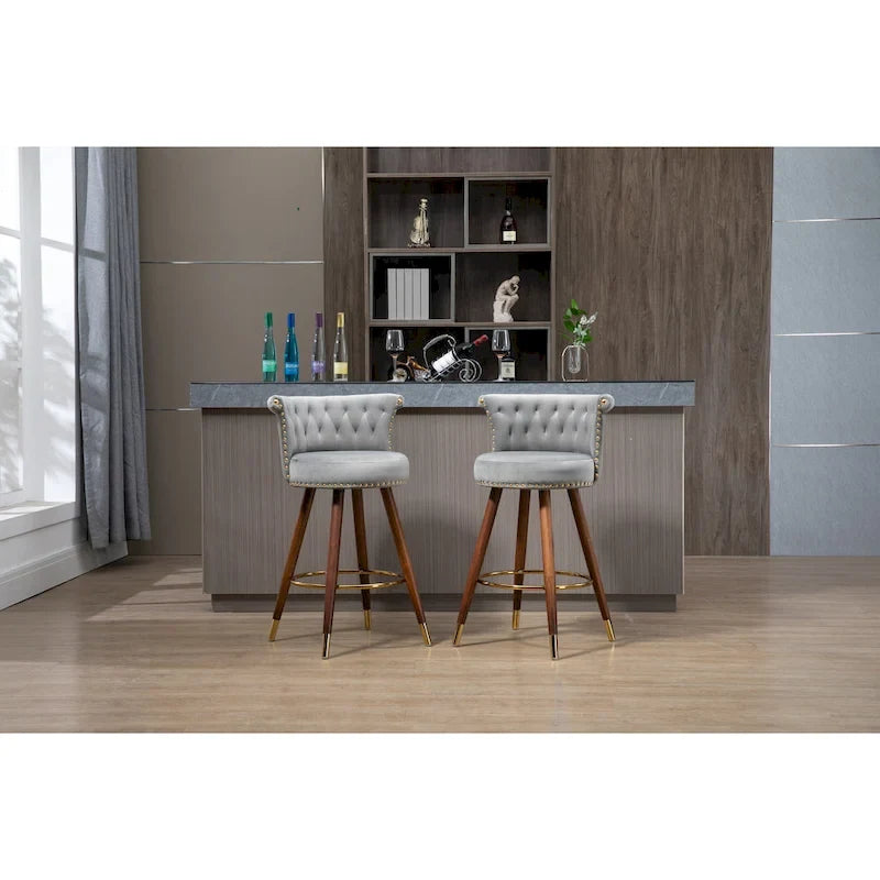 COOLMORE Tabourets de bar vintage rembourrés avec dossier et repose-pieds, hauteur fixe, rotation à 360° pour cuisine, salle à manger, bar à domicile