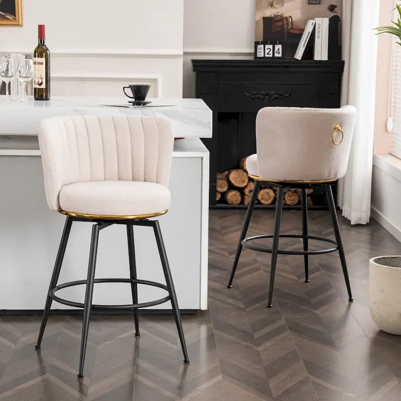 Lot de 2 tabourets de bar pivotants modernes, tabouret de comptoir rembourré avec dossier pour cuisine, bar, salle à manger