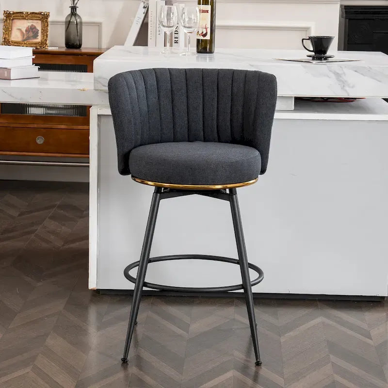 Lot de 2 tabourets de bar pivotants modernes, tabouret de comptoir rembourré avec dossier pour cuisine, bar, salle à manger