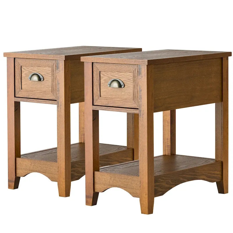 Gymax Lot de 2 Tables d'appoint Contemporaines Compactes avec Tiroir - 33 X 56 X 58 cm (L X l X H)