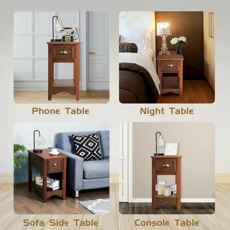 Gymax Lot de 2 Tables d'appoint Contemporaines Compactes avec Tiroir - 33 X 56 X 58 cm (L X l X H)