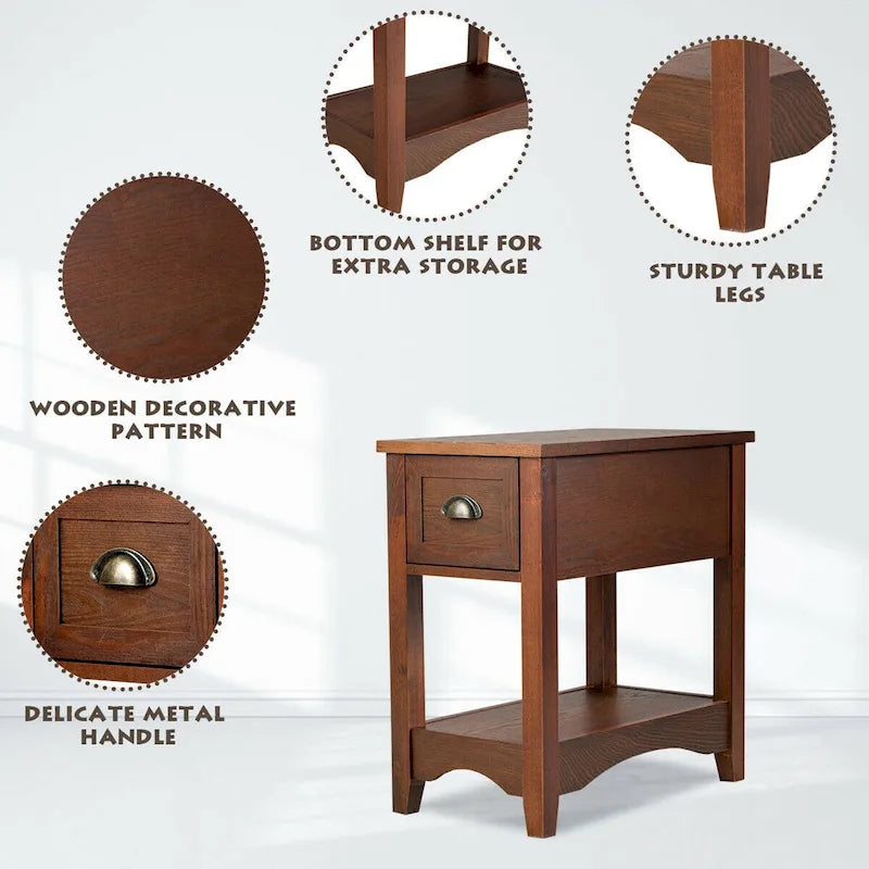 Gymax Lot de 2 Tables d'appoint Contemporaines Compactes avec Tiroir - 33 X 56 X 58 cm (L X l X H)