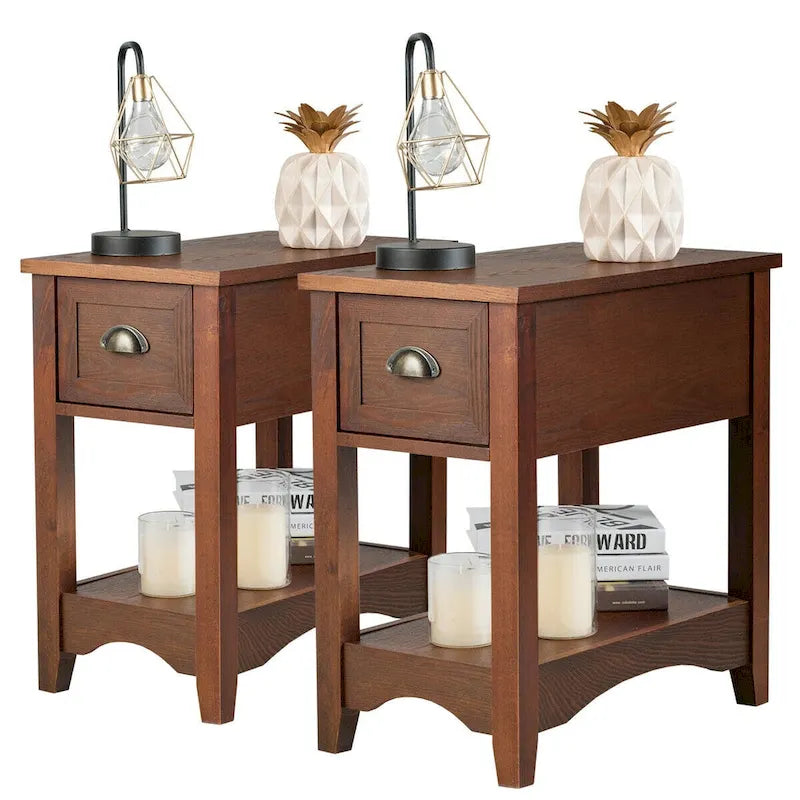 Gymax Lot de 2 Tables d'appoint Contemporaines Compactes avec Tiroir - 33 X 56 X 58 cm (L X l X H)