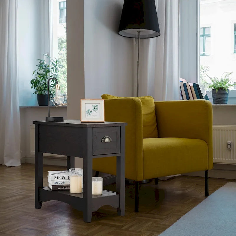 Gymax Lot de 2 Tables d'appoint Contemporaines Compactes avec Tiroir - 33 X 56 X 58 cm (L X l X H)