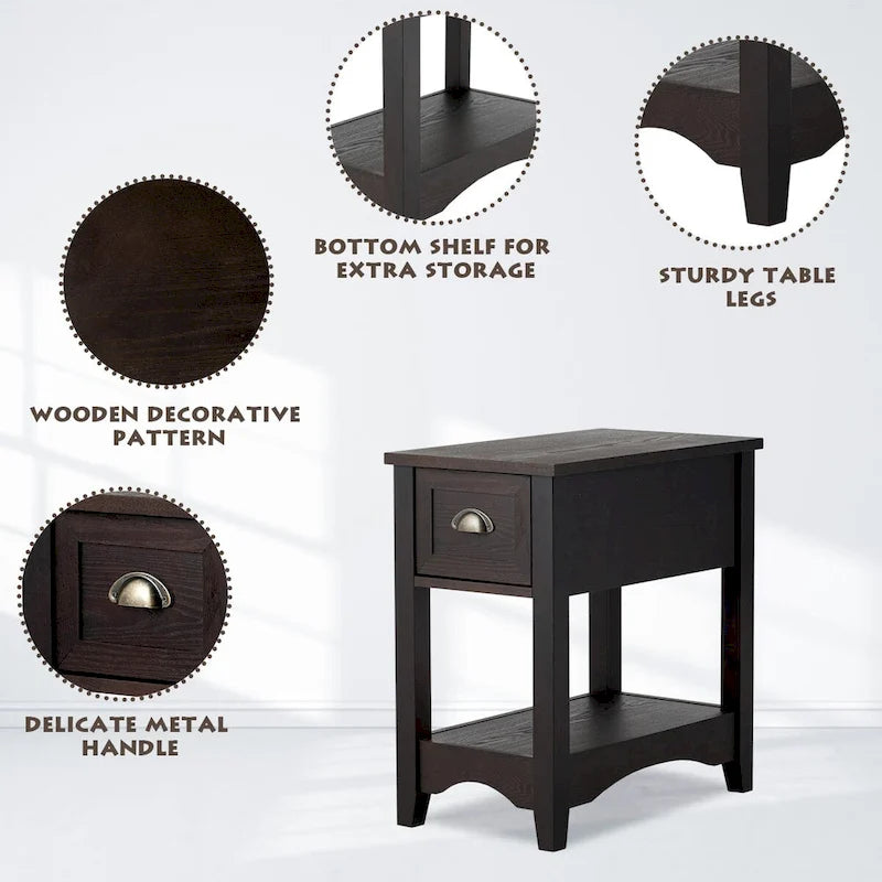 Gymax Lot de 2 Tables d'appoint Contemporaines Compactes avec Tiroir - 33 X 56 X 58 cm (L X l X H)
