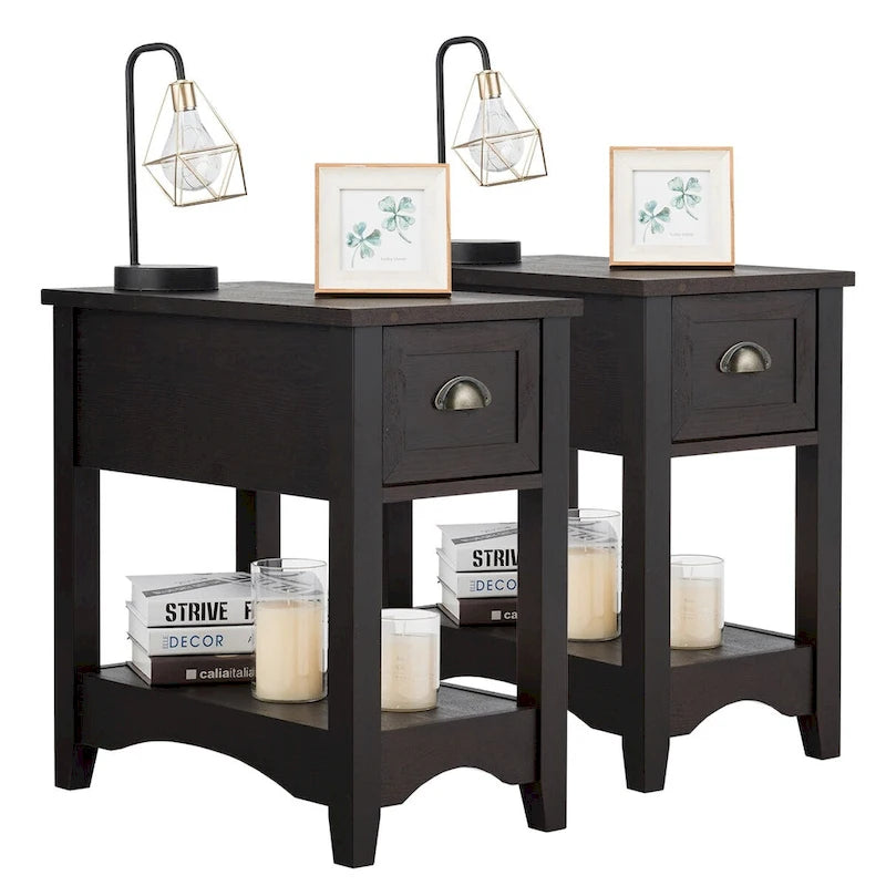 Gymax Lot de 2 Tables d'appoint Contemporaines Compactes avec Tiroir - 33 X 56 X 58 cm (L X l X H)