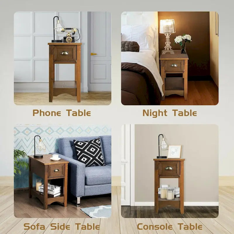 Gymax Lot de 2 Tables d'appoint Contemporaines Compactes avec Tiroir - 33 X 56 X 58 cm (L X l X H)
