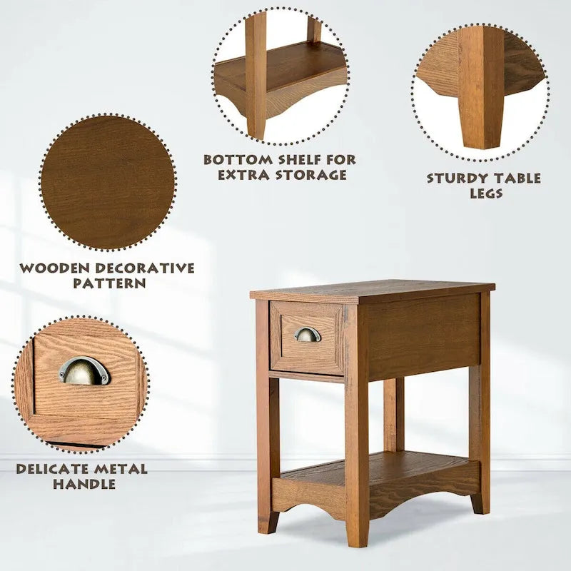 Gymax Lot de 2 Tables d'appoint Contemporaines Compactes avec Tiroir - 33 X 56 X 58 cm (L X l X H)