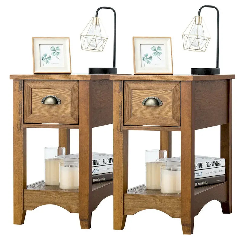 Gymax Lot de 2 Tables d'appoint Contemporaines Compactes avec Tiroir - 33 X 56 X 58 cm (L X l X H)
