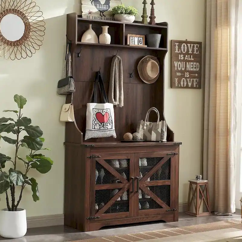Banc d'entrée de ferme de 42 po de large avec porte-manteau, armoire de vestiaire