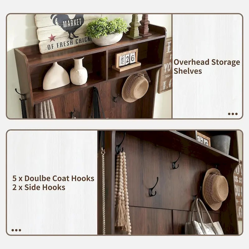 Banc d'entrée de ferme de 42 po de large avec porte-manteau, armoire de vestiaire