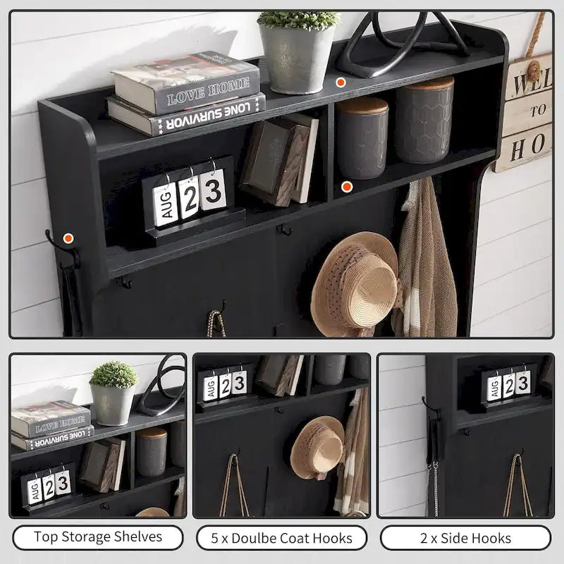 Banc d'entrée de ferme de 42 po de large avec porte-manteau, armoire de vestiaire