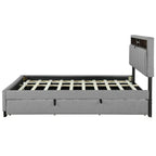 Lit plateforme rembourré Queen avec tête de lit de rangement, lit gigogne Twin XL et 2 tiroirs et ports USB, tissu lin, gris