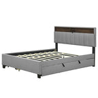 Lit plateforme rembourré Queen avec tête de lit de rangement, lit gigogne Twin XL et 2 tiroirs et ports USB, tissu lin, gris