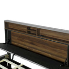 Lit plateforme rembourré Queen avec tête de lit de rangement, lit gigogne Twin XL et 2 tiroirs et ports USB, tissu lin, gris