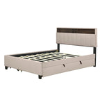 Lit plateforme rembourré Queen avec tête de lit de rangement, lit gigogne Twin XL et 2 tiroirs et ports USB, tissu lin, gris