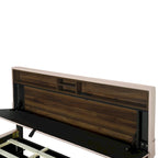 Lit plateforme rembourré Queen avec tête de lit de rangement, lit gigogne Twin XL et 2 tiroirs et ports USB, tissu lin, gris