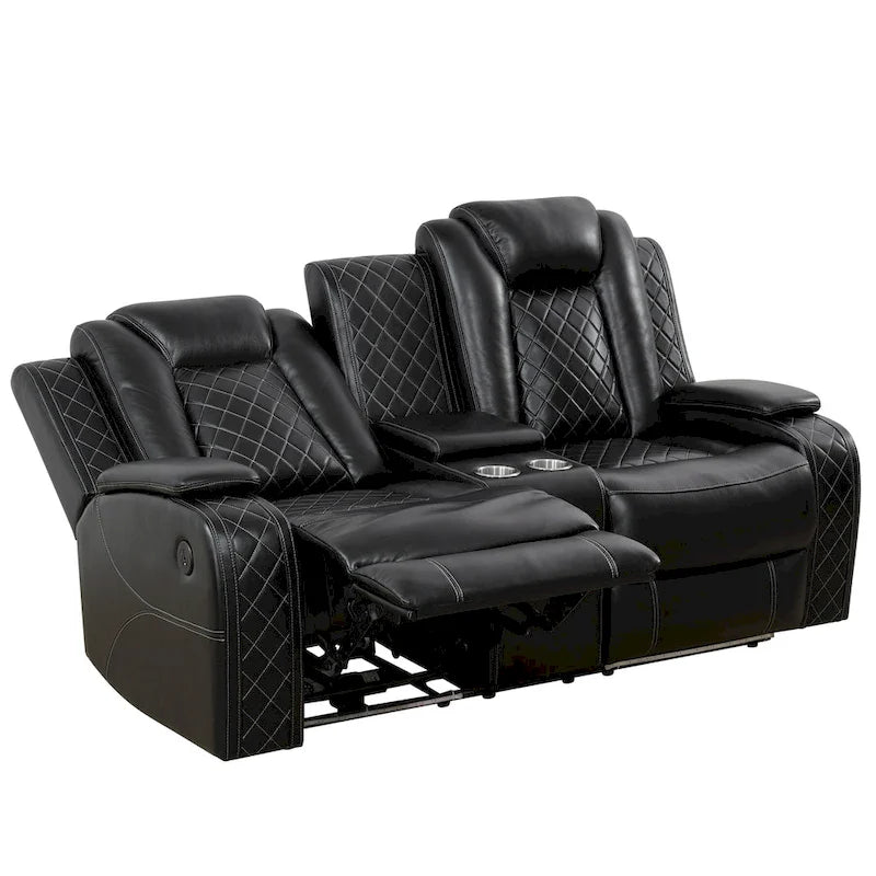 Ensemble canapé inclinable 3 places moderne en cuir avec LED et recharge sans fil