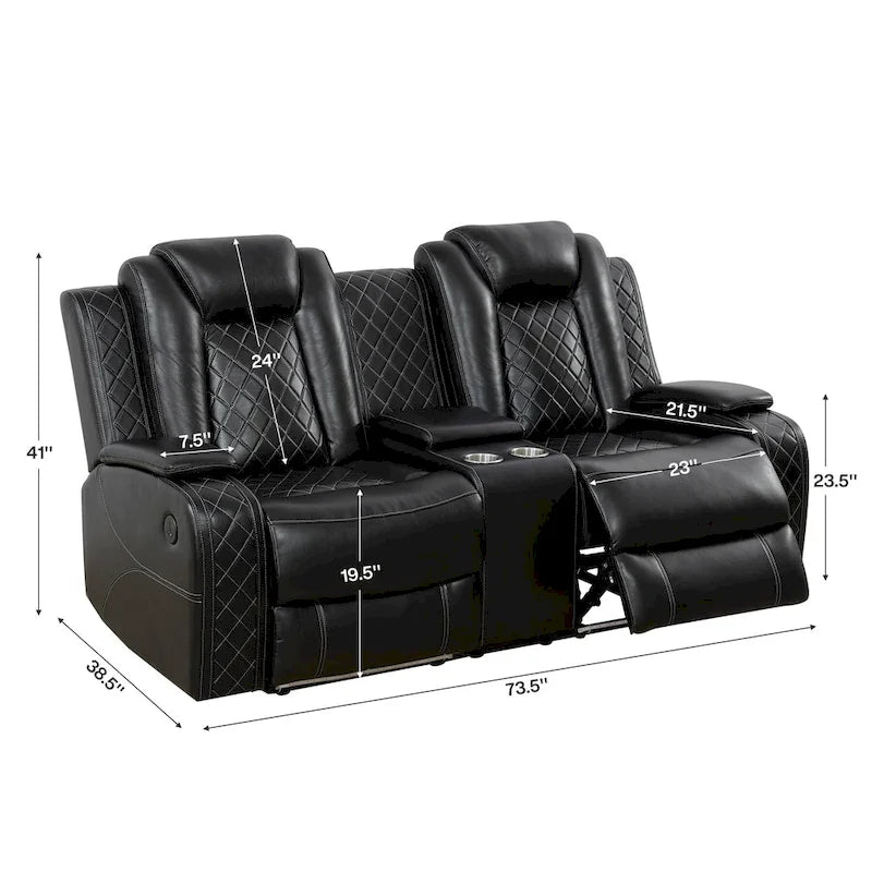 Ensemble canapé inclinable 3 places moderne en cuir avec LED et recharge sans fil