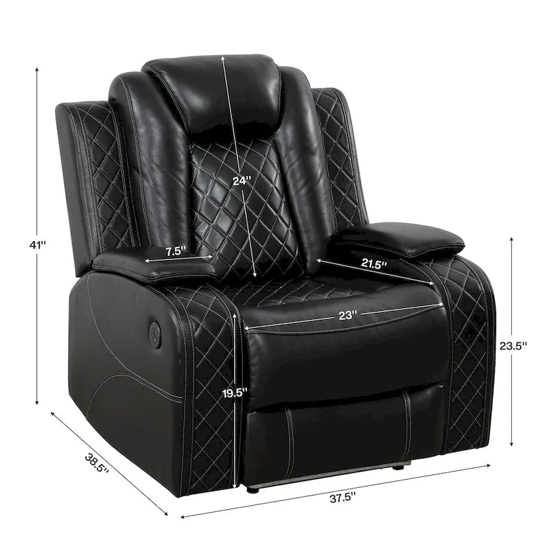 Ensemble canapé inclinable 3 places moderne en cuir avec LED et recharge sans fil
