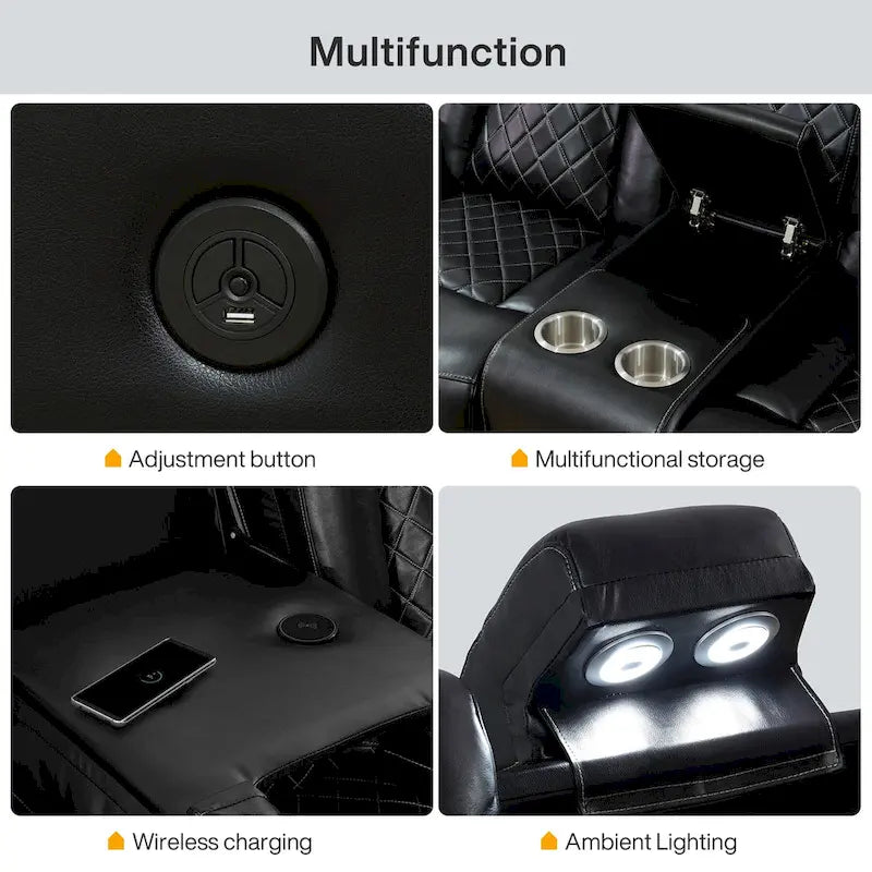 Ensemble canapé inclinable 3 places moderne en cuir avec LED et recharge sans fil