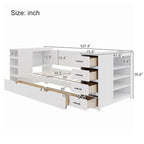 Lit de jour double en bois avec lit gigogne, étagère latérale et tiroirs, lit de rangement avec bureau et station de charge pour chambre à coucher, chambre d'amis