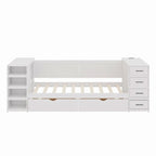 Lit de jour double en bois avec lit gigogne, étagère latérale et tiroirs, lit de rangement avec bureau et station de charge pour chambre à coucher, chambre d'amis