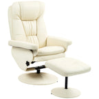 Fauteuil de relaxation réglable en cuir PU pivotant, dossier haut rembourré avec pouf et base en bois