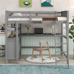 Lit mezzanine double avec tiroirs et bureau, lit mezzanine en bois avec étagères - Blanc