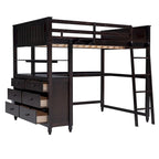 Lit mezzanine double avec tiroirs et bureau, lit mezzanine en bois avec étagères - Blanc
