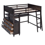 Lit mezzanine double avec tiroirs et bureau, lit mezzanine en bois avec étagères - Blanc