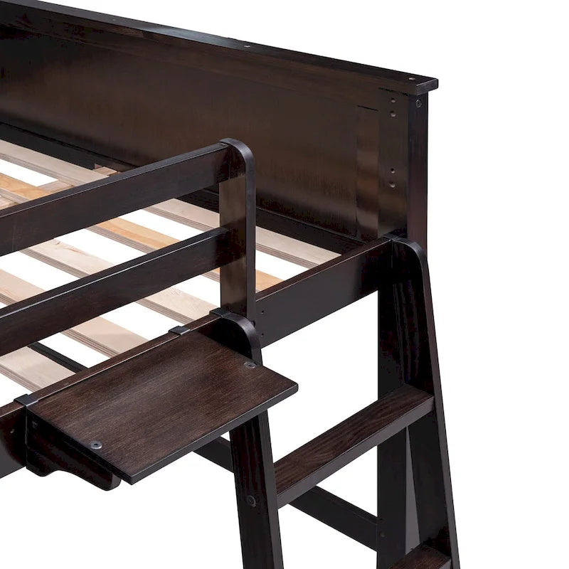Lit mezzanine double avec tiroirs et bureau, lit mezzanine en bois avec étagères - Blanc