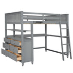 Lit mezzanine double avec tiroirs et bureau, lit mezzanine en bois avec étagères - Blanc
