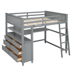 Lit mezzanine double avec tiroirs et bureau, lit mezzanine en bois avec étagères - Blanc