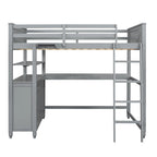 Lit mezzanine double avec tiroirs et bureau, lit mezzanine en bois avec étagères - Blanc