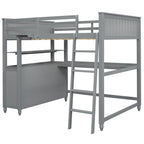 Lit mezzanine double avec tiroirs et bureau, lit mezzanine en bois avec étagères - Blanc