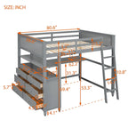 Lit mezzanine double avec tiroirs et bureau, lit mezzanine en bois avec étagères - Blanc
