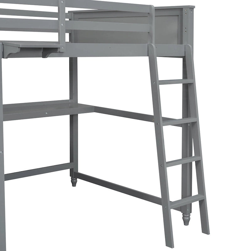 Lit mezzanine double avec tiroirs et bureau, lit mezzanine en bois avec étagères - Blanc