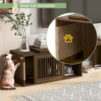 Meuble TV extensible avec coussin pour chat, Meuble TV moderne pour téléviseurs jusqu'à 85 pouces, Meuble TV avec porte coulissante