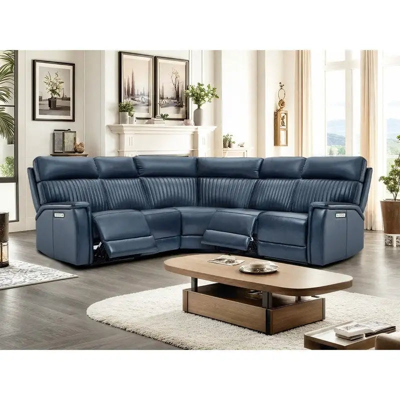 Canapé sectionnel inclinable électrique Cole 105 W en cuir véritable avec ports USB et USB-C, fauteuil sans accoudoirs électrique